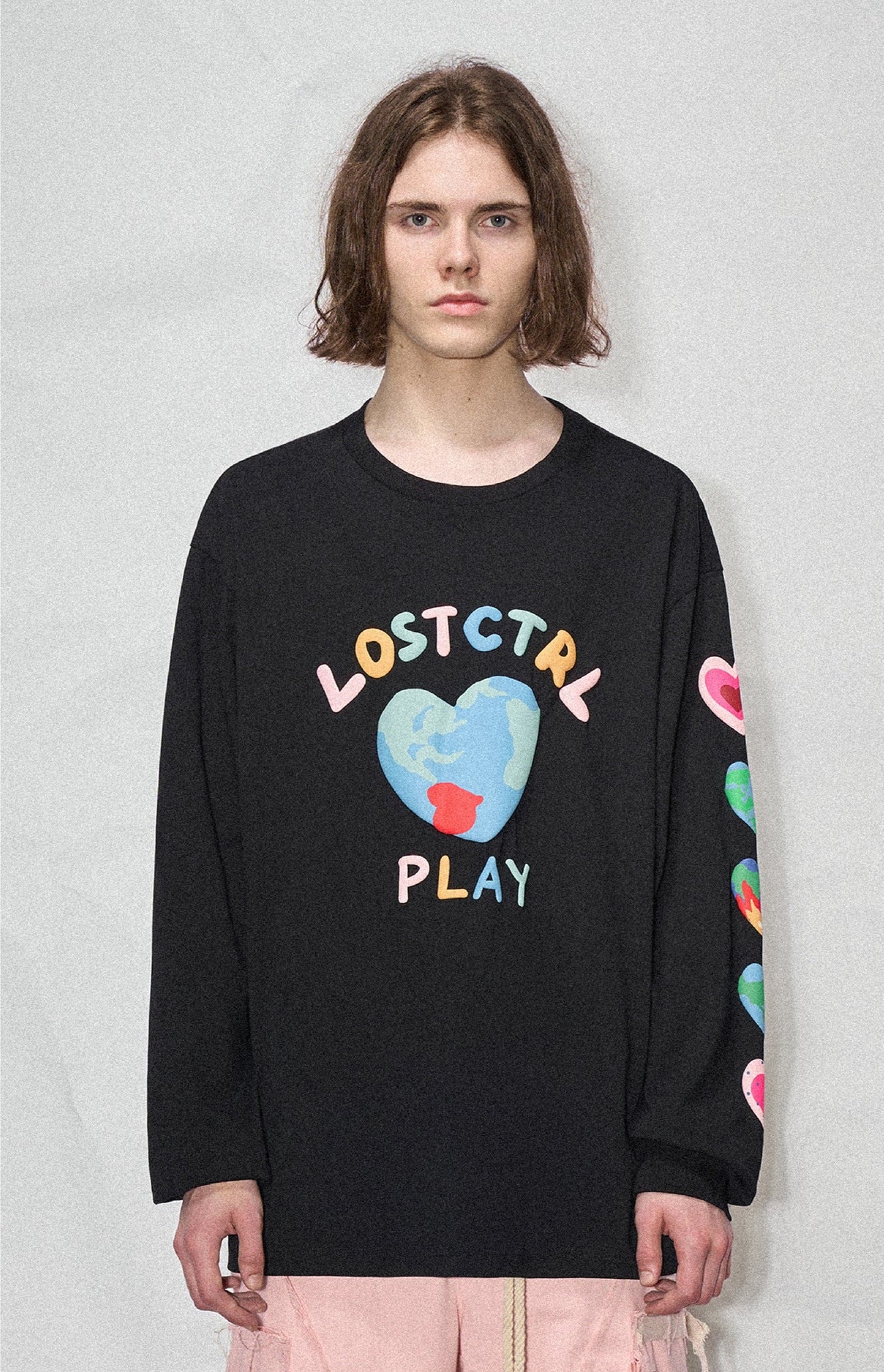 LOSTCTRL Heart Earth Foam Print Long Sleeve Tee