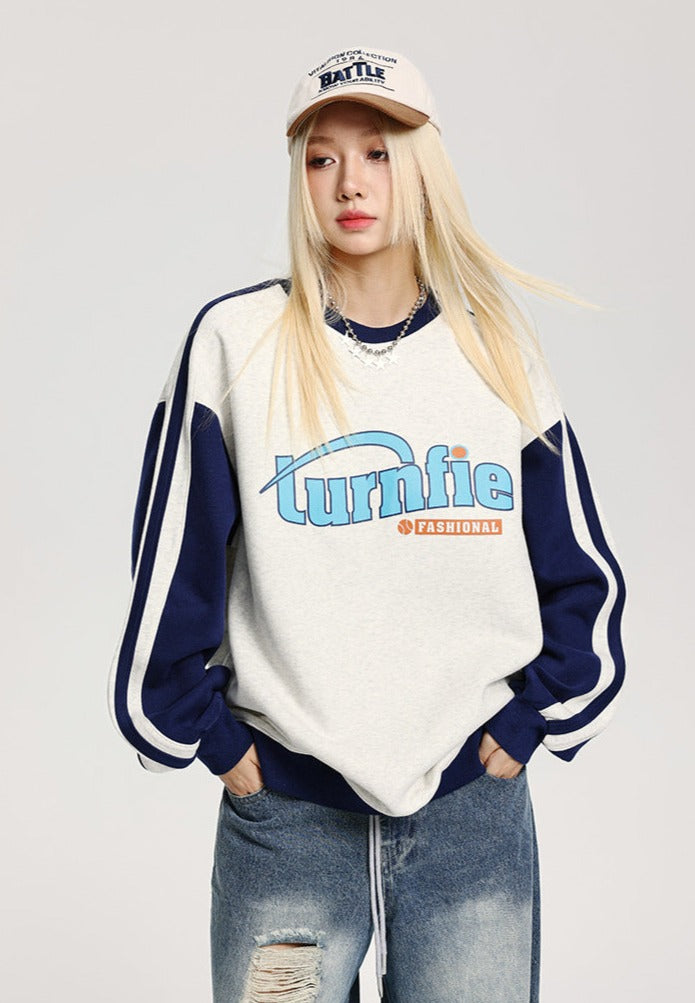 CATTEE Striped Letter Logo Crew Neck Sweatshirt