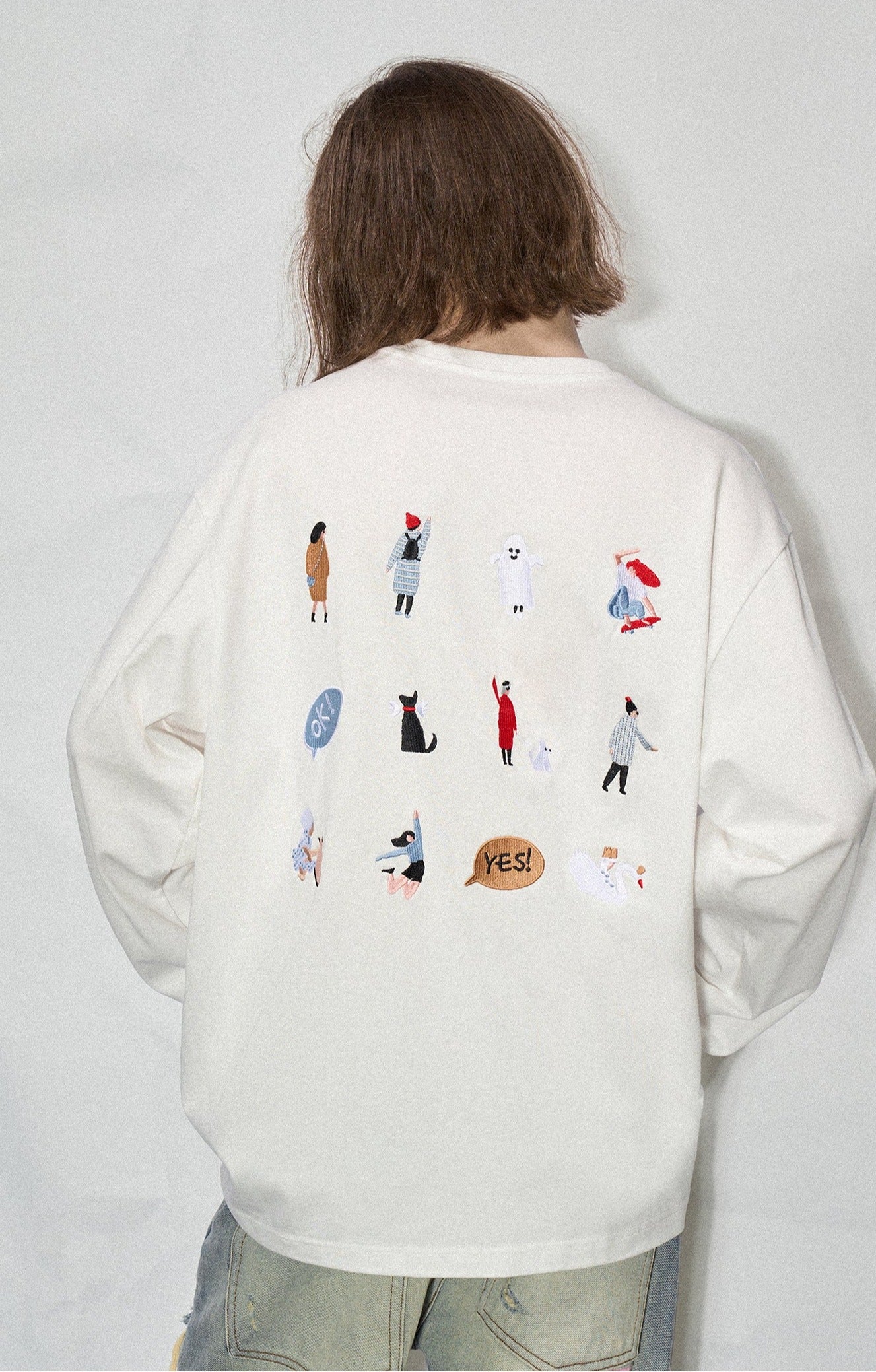 LOSTCTRL Embroidered Drawstring Long Sleeve Tee