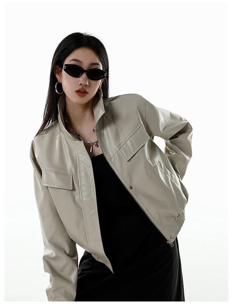 CATTEE Faux Leather Lapel Jacket