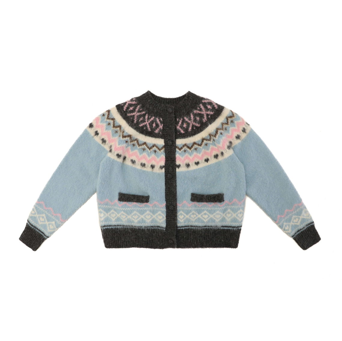 Fair Isle Round-neck Knit Cardigan Sweater