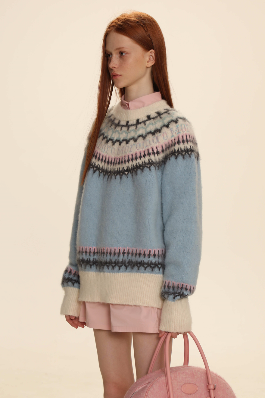 Vintage Cream Fair Isle Knit Crewneck Sweater