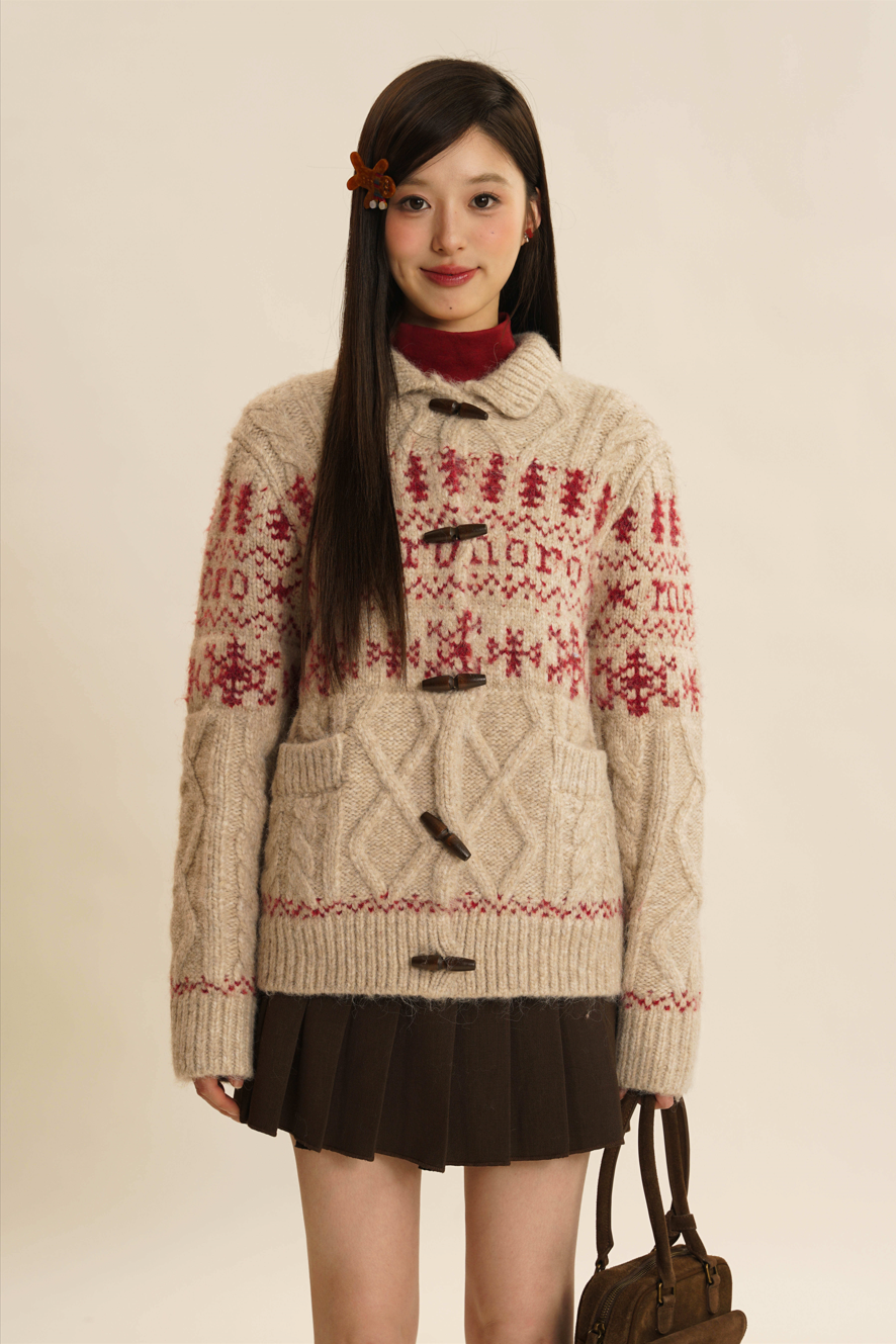 Vintage Snowflake Pattern Cable Knit Cardigan