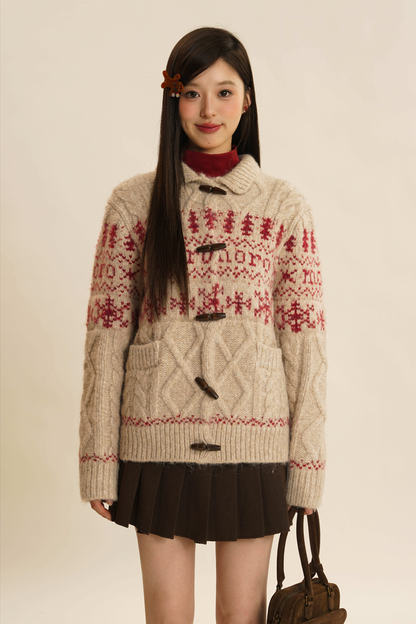 Vintage Snowflake Pattern Cable Knit Cardigan