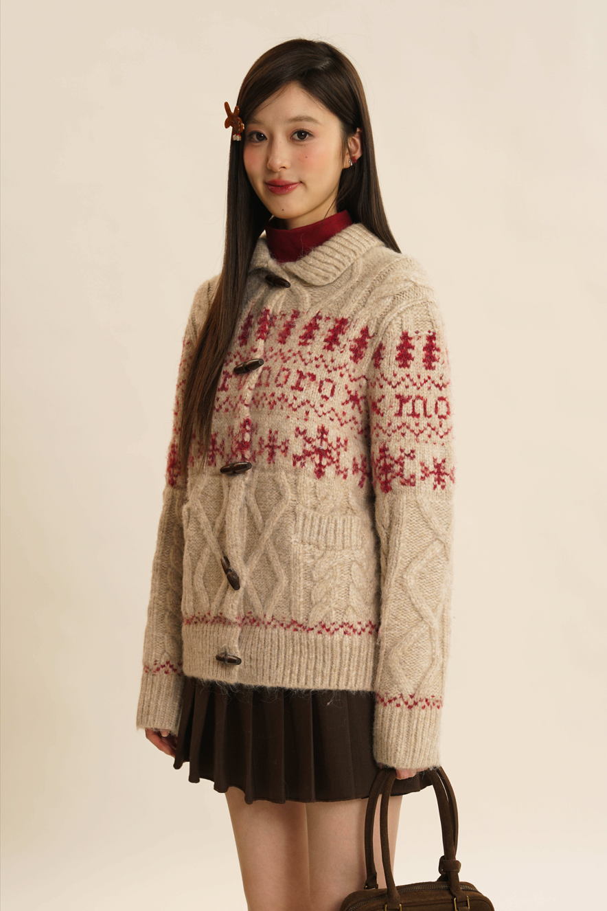 Vintage Snowflake Pattern Cable Knit Cardigan