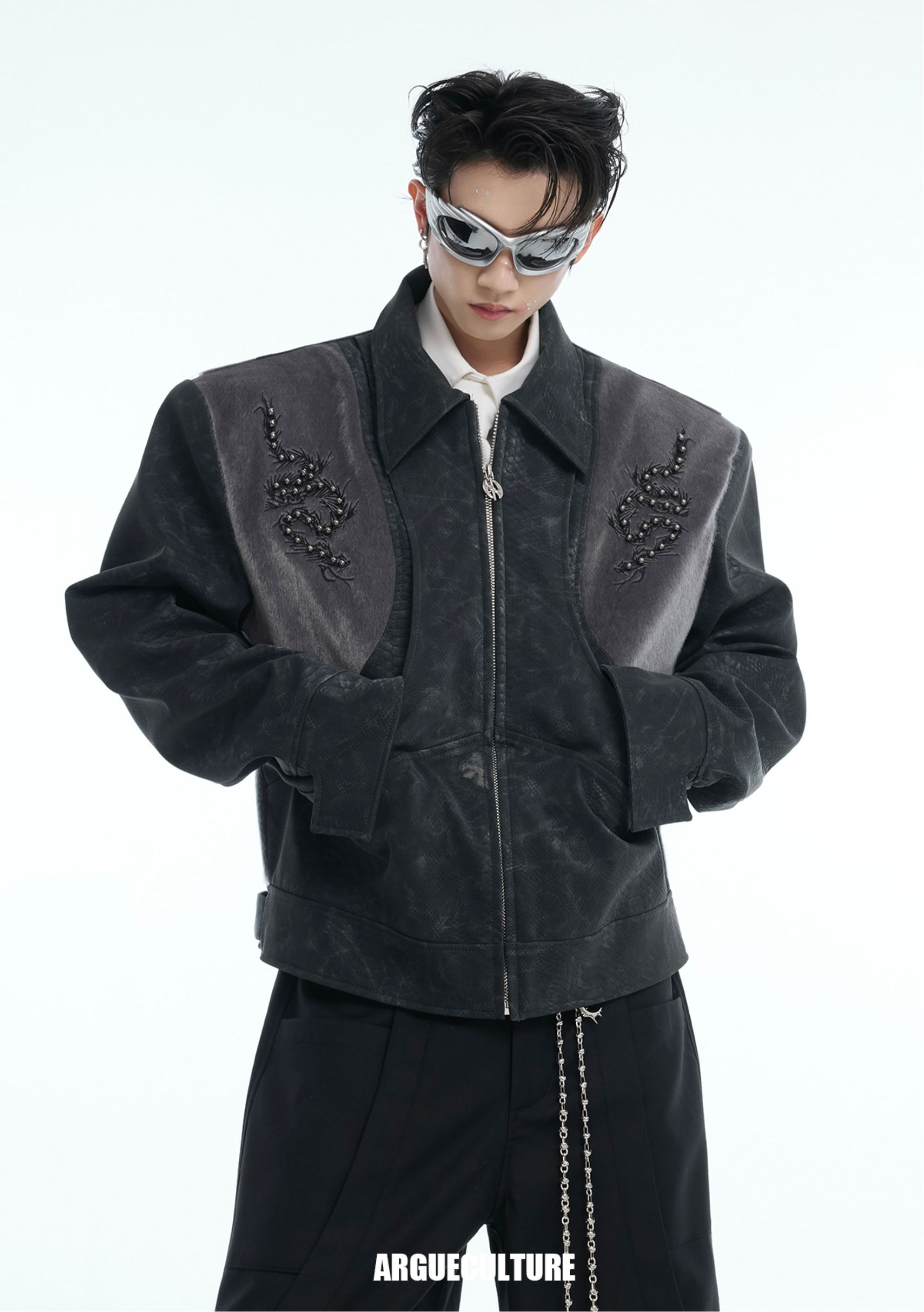 Snake-Eye Spine Motif Biker Jacket