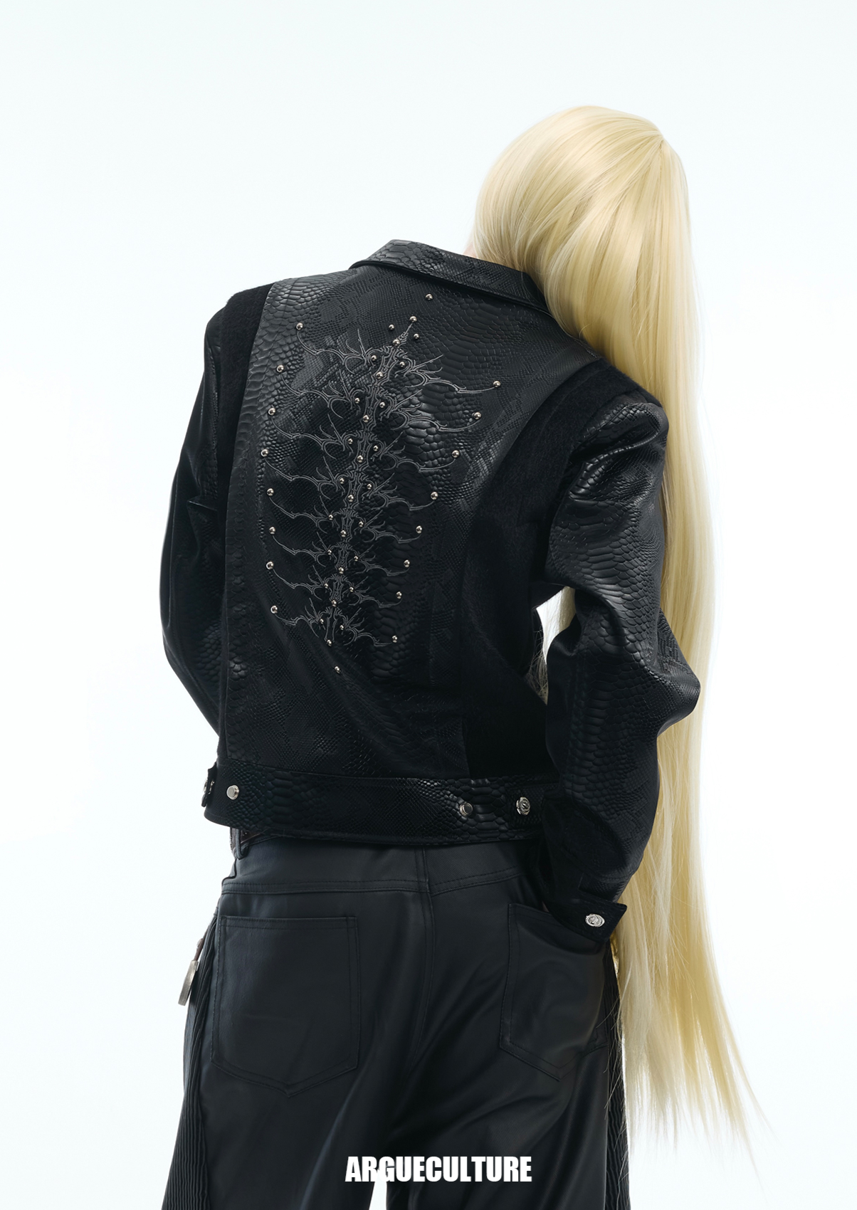 Snake-Eye Spine Motif Biker Jacket