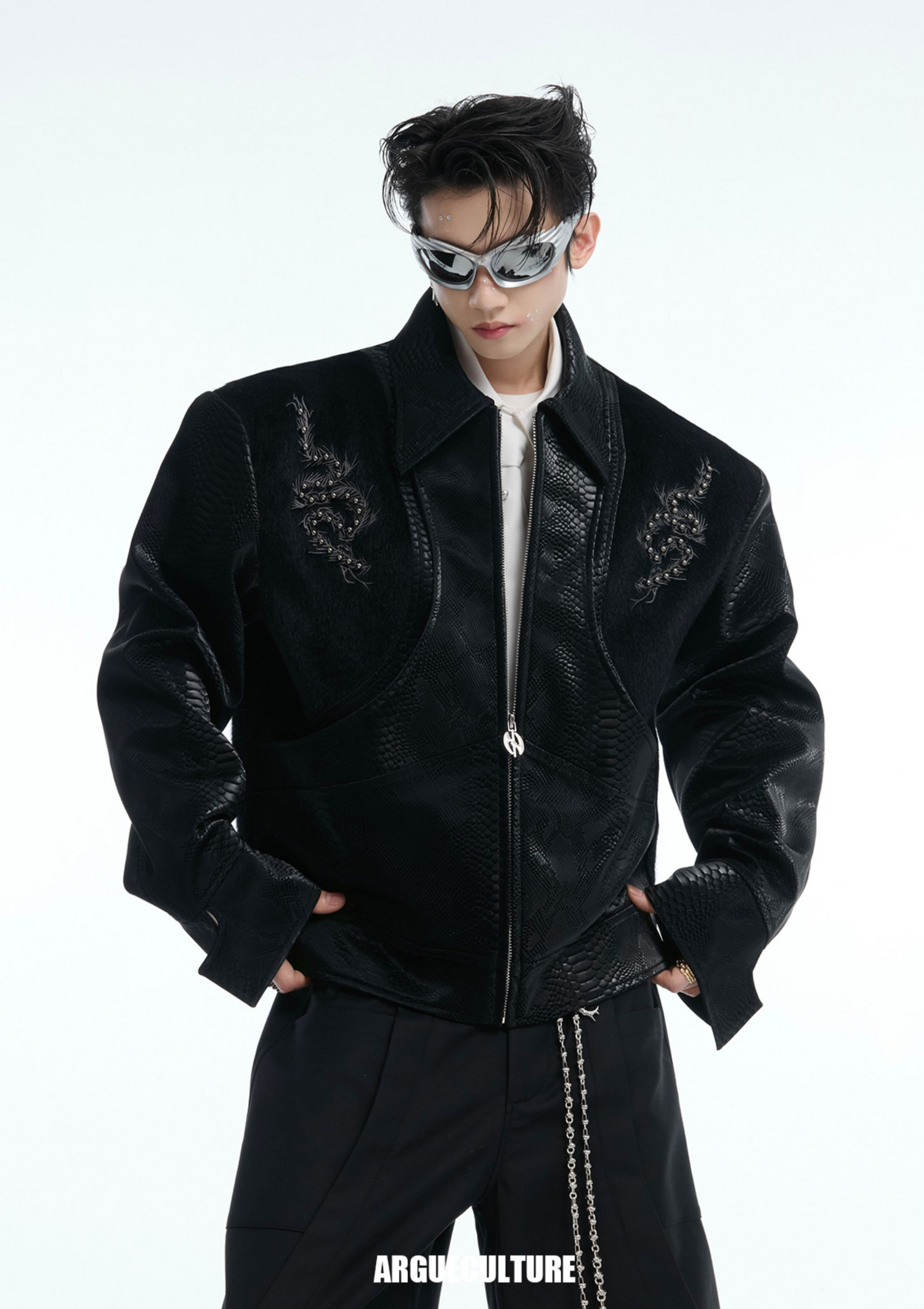 Snake-Eye Spine Motif Biker Jacket