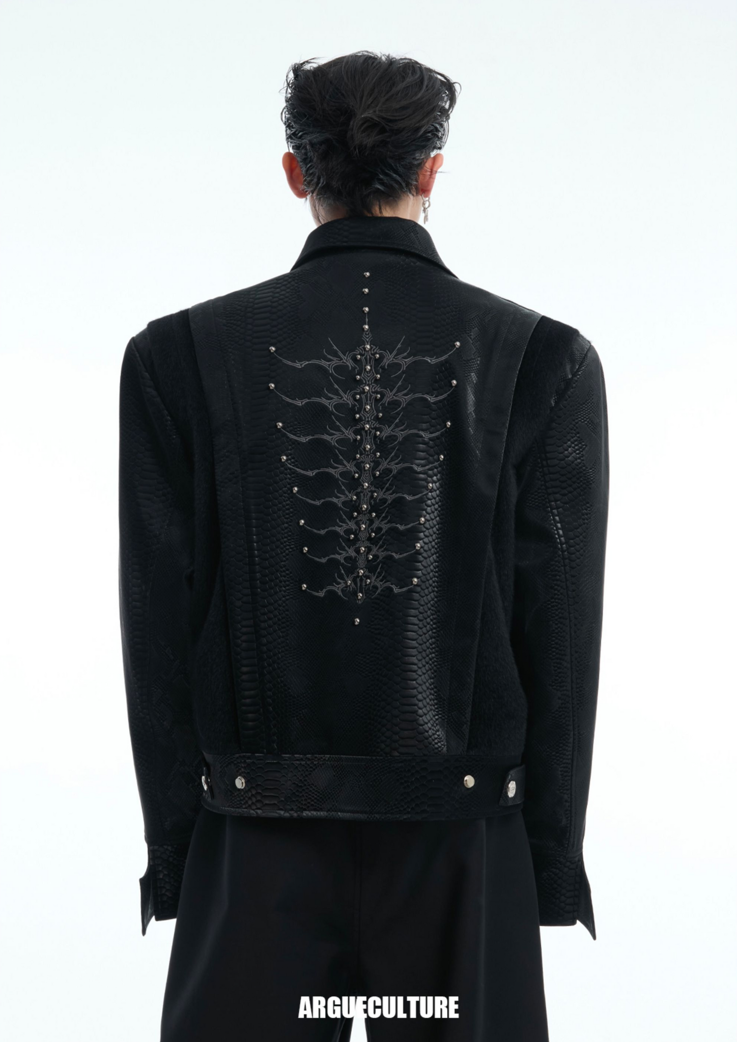 Snake-Eye Spine Motif Biker Jacket