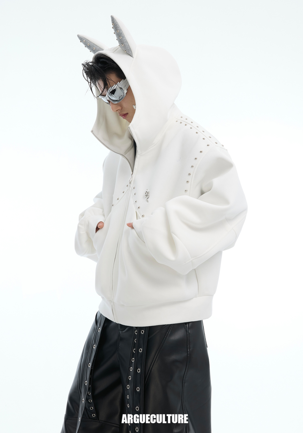 Metal Studded Winged Seams Oversized Hoodie