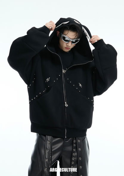 Metal Studded Winged Seams Oversized Hoodie