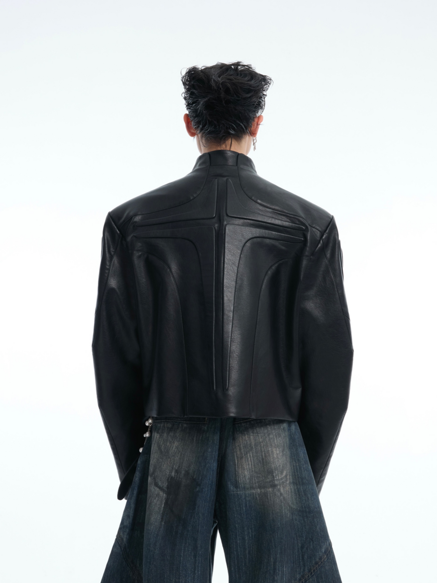 Cyberpunk Armor-Inspired Deconstructed PU Leather Jacket