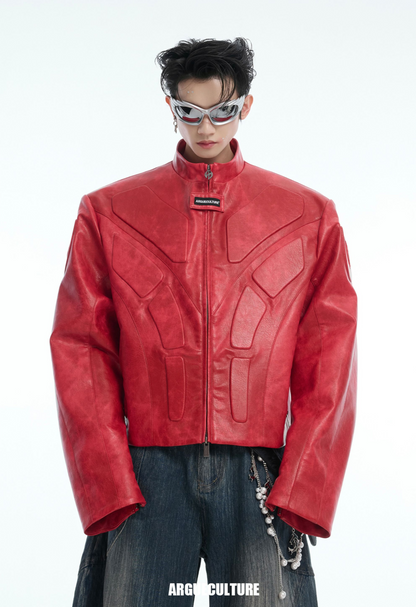 Cyberpunk Armor-Inspired Deconstructed PU Leather Jacket