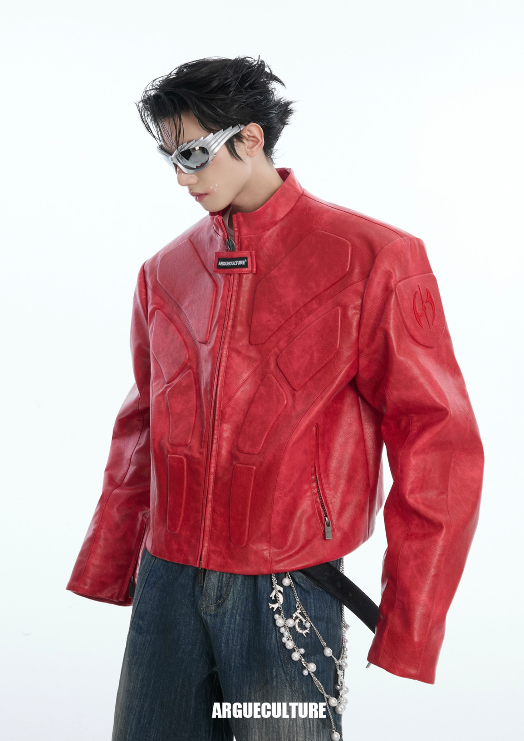 Cyberpunk Armor-Inspired Deconstructed PU Leather Jacket