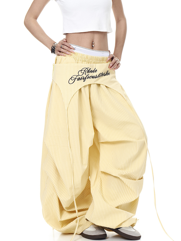 Apron-Layer Striped Parachute Pants