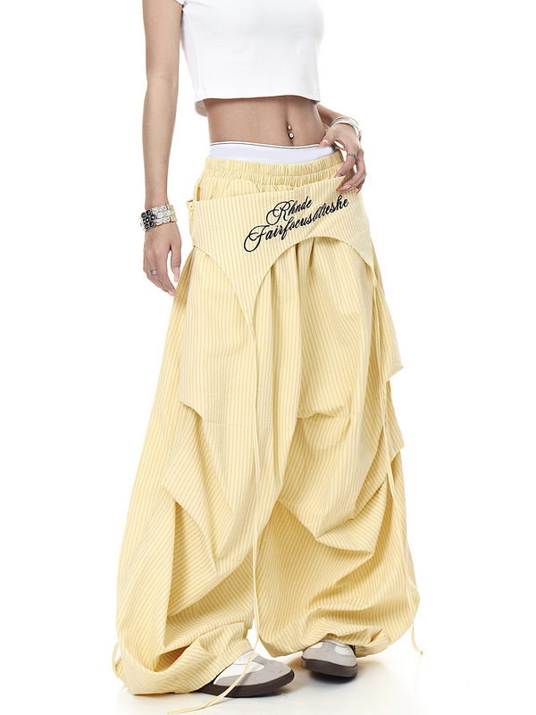 Apron-Layer Striped Parachute Pants