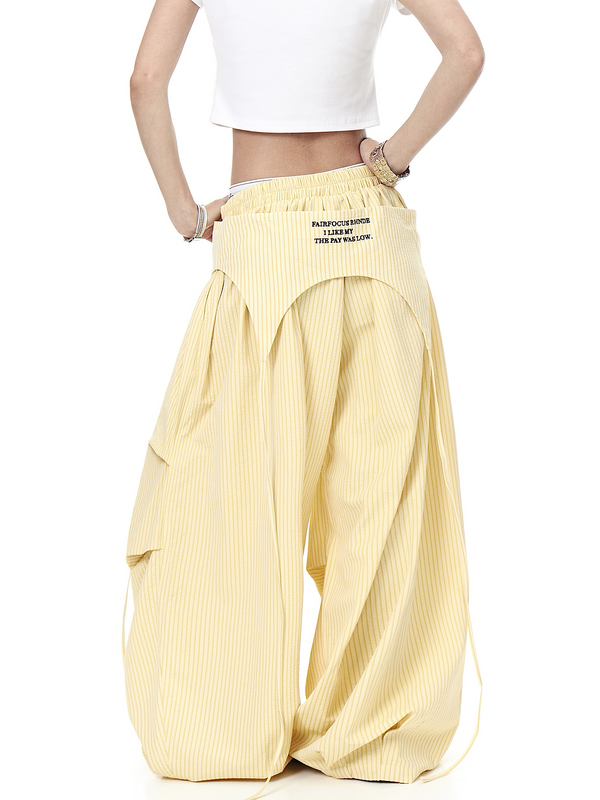 Apron-Layer Striped Parachute Pants