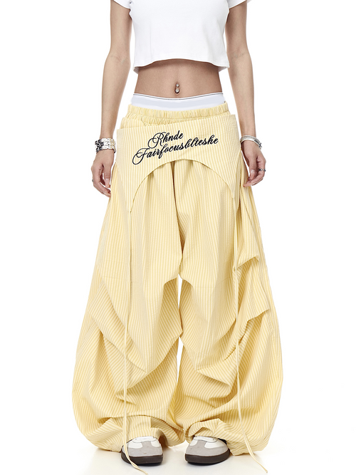 Apron-Layer Striped Parachute Pants
