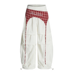 Plaid Apron-Layered Balloon Parachute Pants