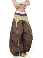 Plaid Apron-Layered Balloon Parachute Pants