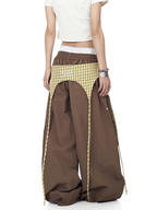 Plaid Apron-Layered Balloon Parachute Pants