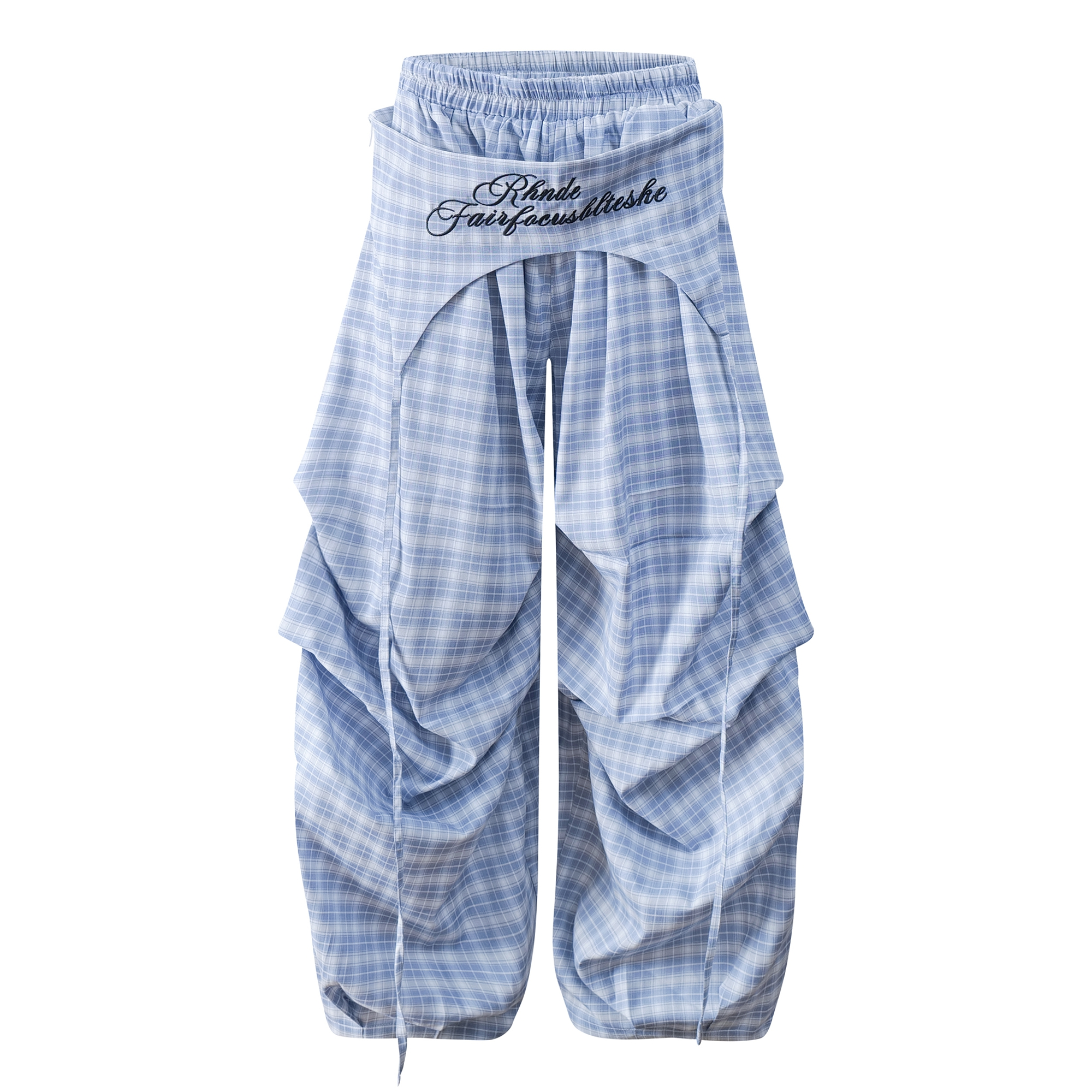Plaid Skirt-Layer Parachute Pants