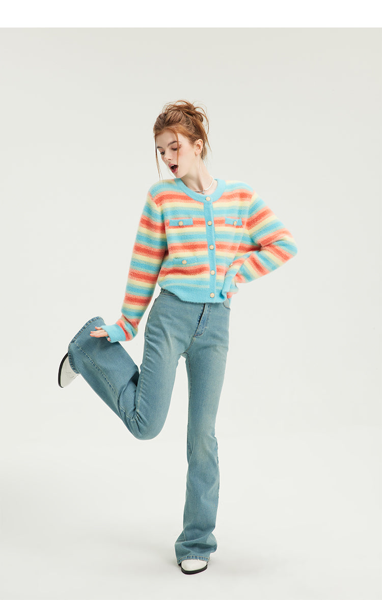 Rainbow Striped Mohair Cardigan