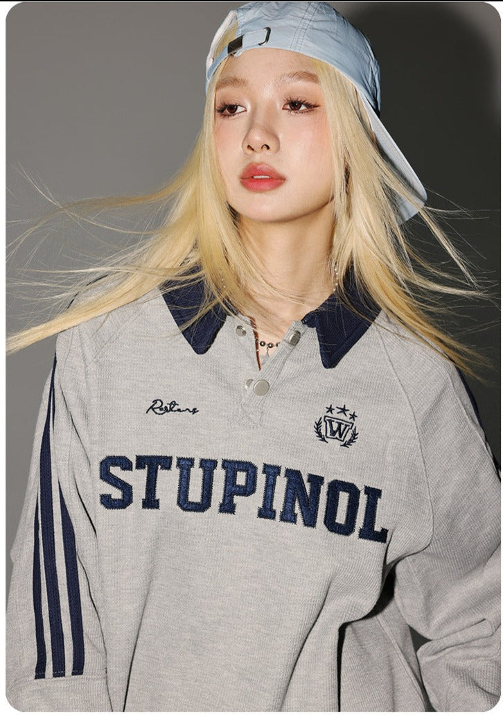 CATTEE Embroidered Letter Polo Sweatshirt