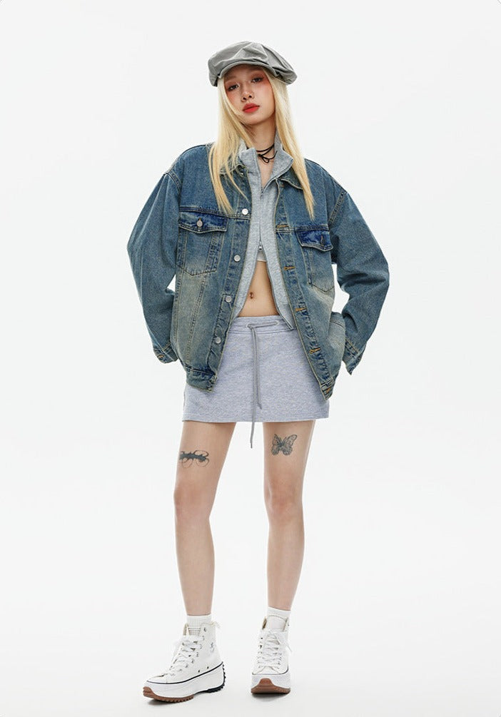 CATTEE Vintage Distressed Denim Jacket