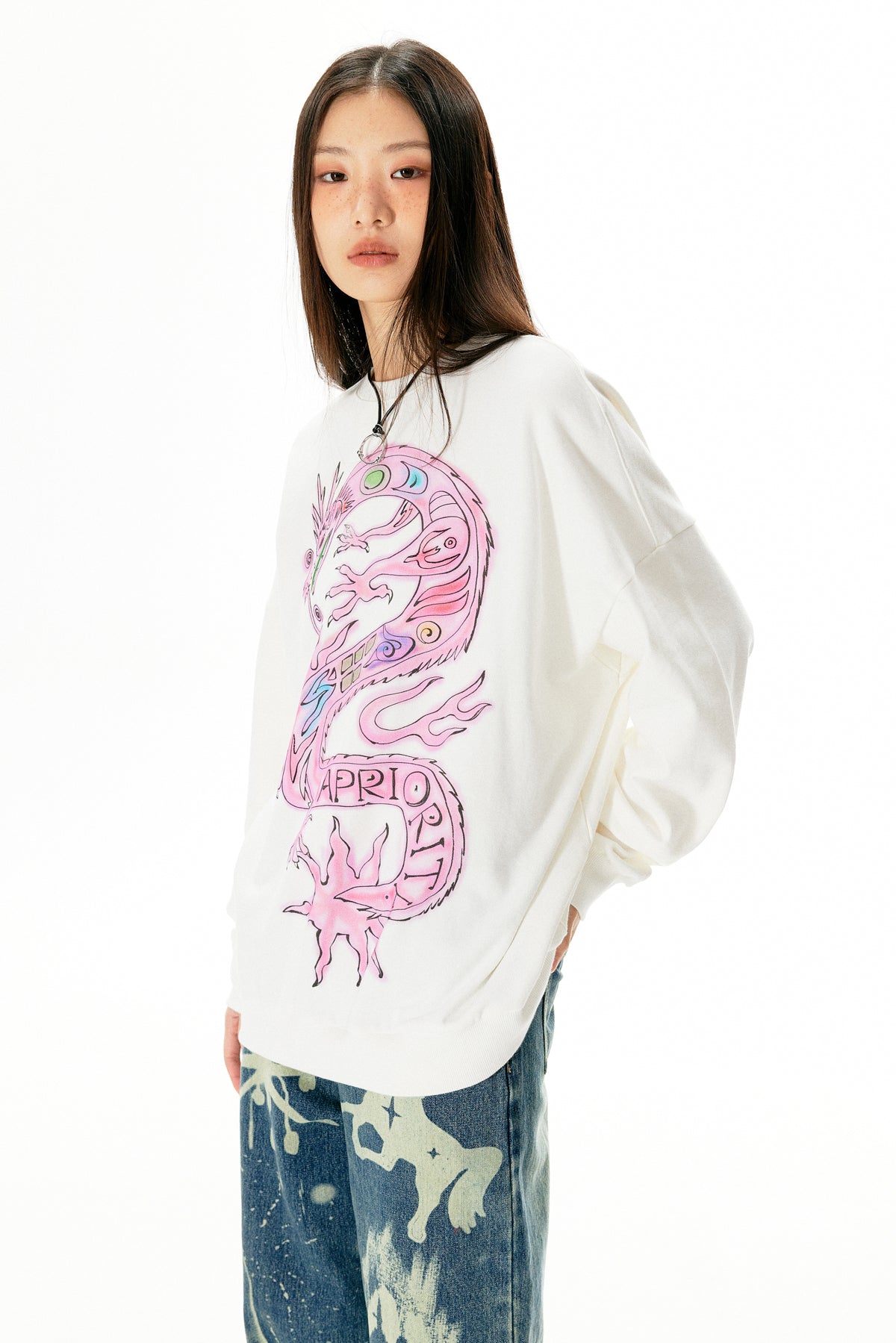 Cartoon Loong Print Sweatshirt