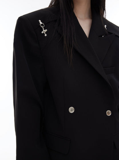 Metal Buckle One-Shoulder Blazer