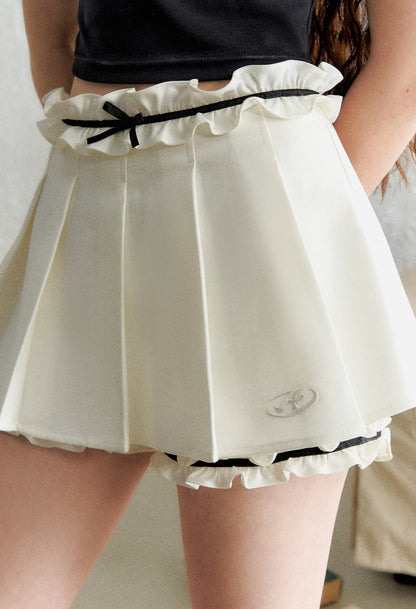 Ruffled Trim Pleated Skirt