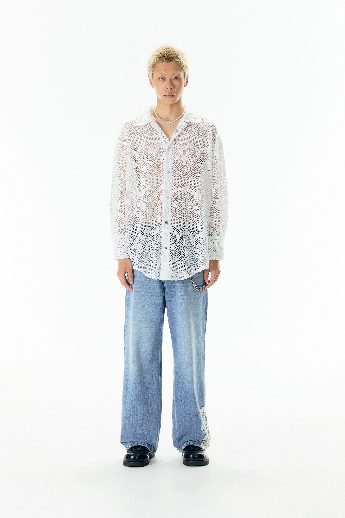 Ripple Lace Hollow-Out White Shirt