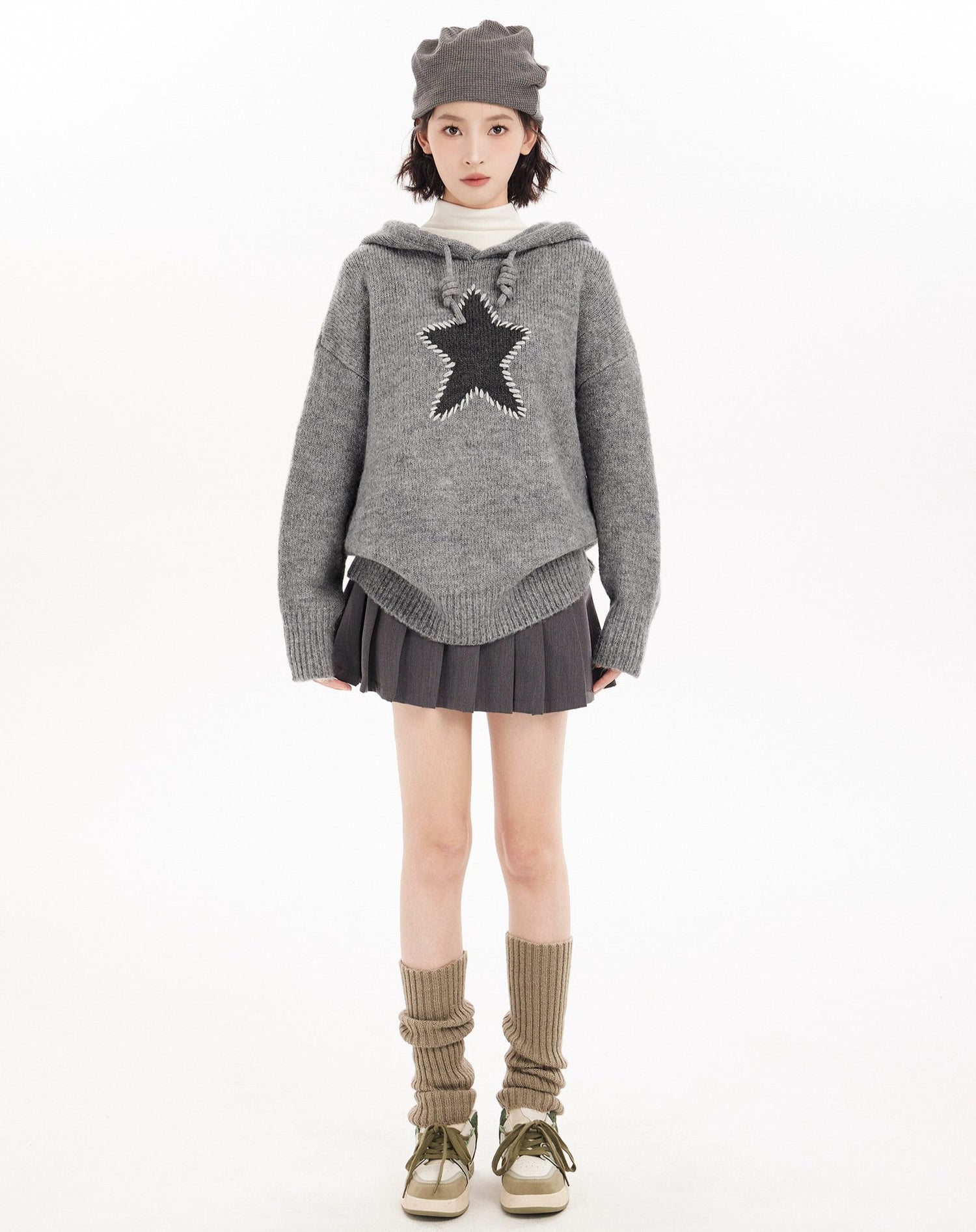 Star Pattern Knit Hoodie