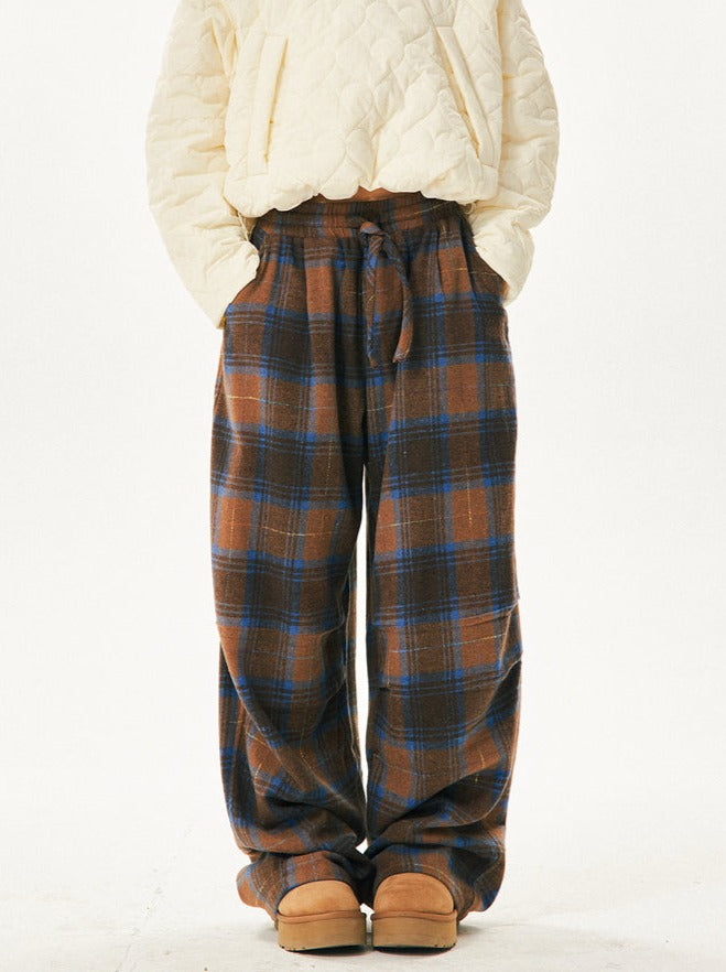 Retro Cozy Plaid Wide Leg Pants