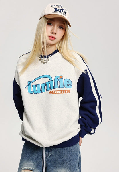 CATTEE Striped Letter Logo Crew Neck Sweatshirt