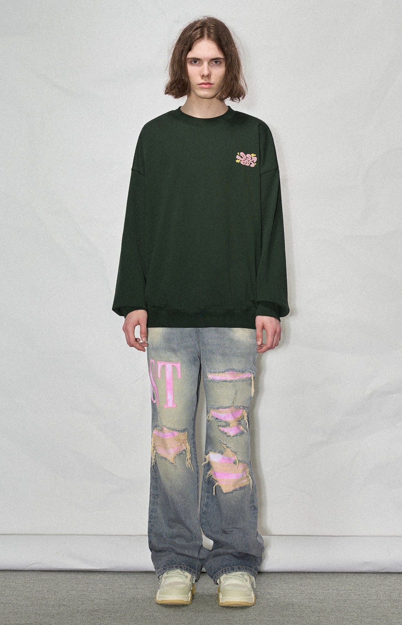 LOSTCTRL Twin Flowers Foam Print Sweatshirt