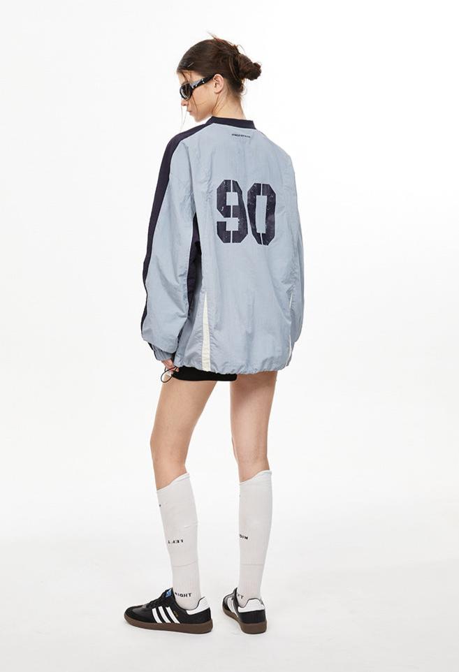 Letter Print Colorblock V-Neck Drawstring Sweatshirt