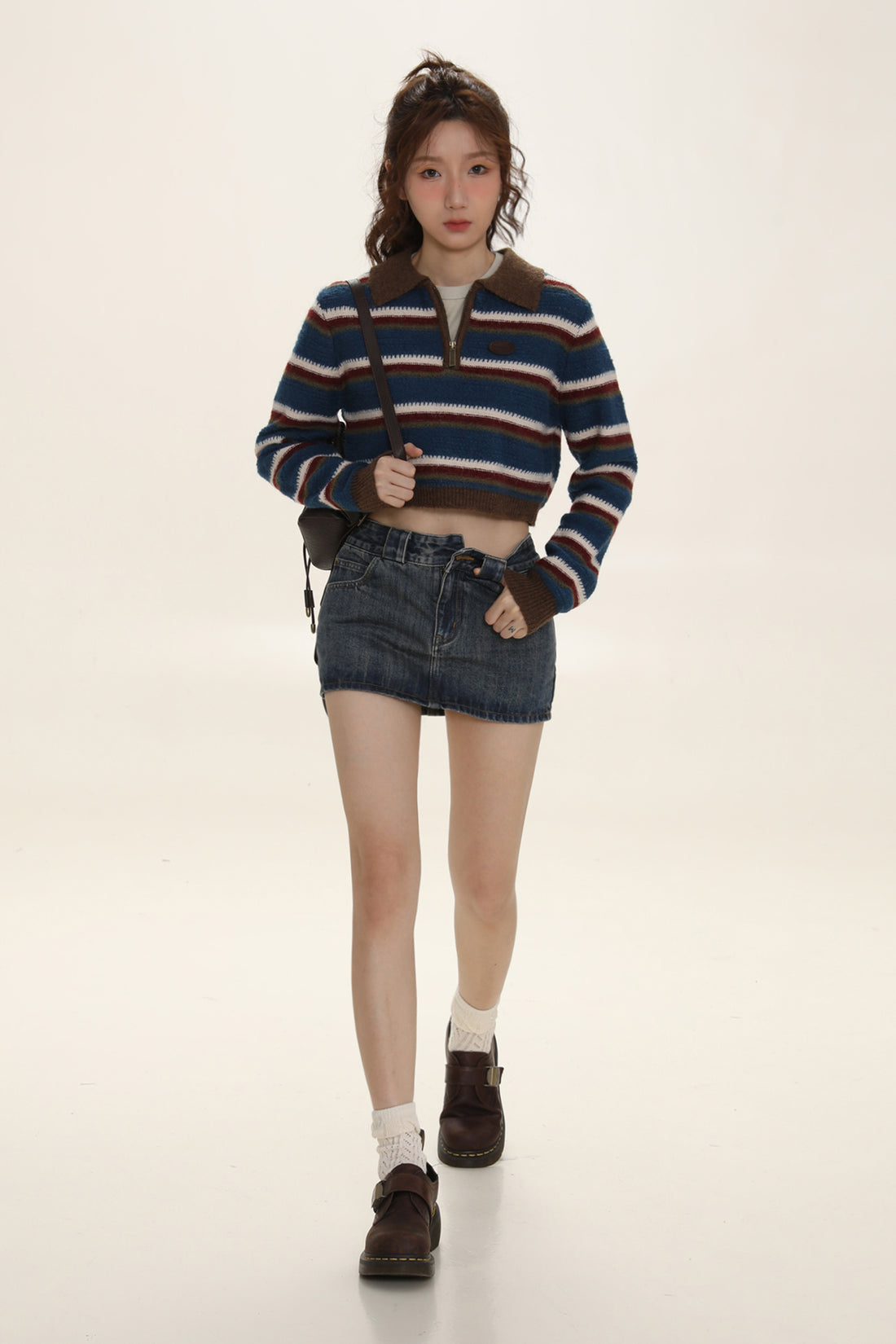 Contrast Stripe Polo Knit Sweater