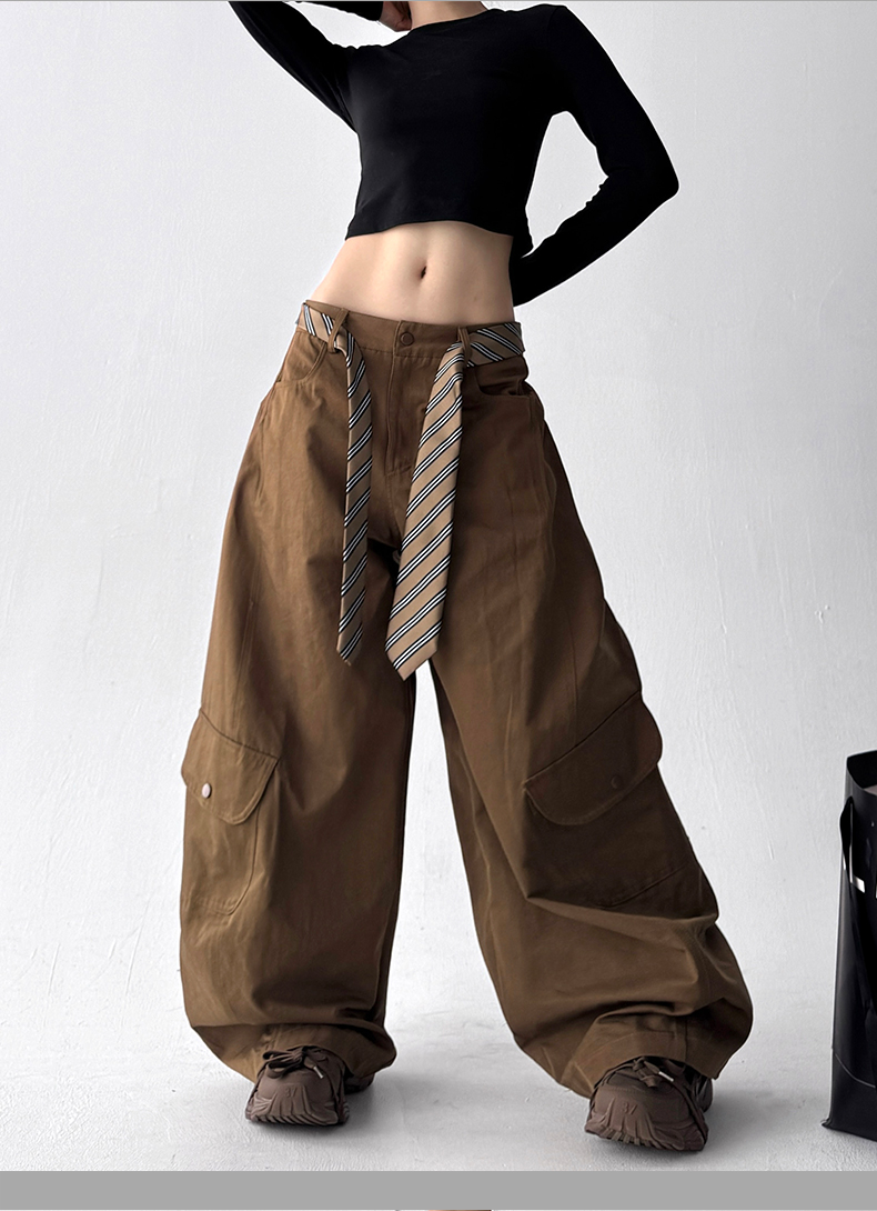 Detachable Belt High Waist Wide-Leg Cargo Pants
