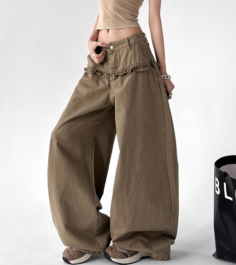 Washed Ruffle High-Waist Wide-Leg Pants – CT2005
