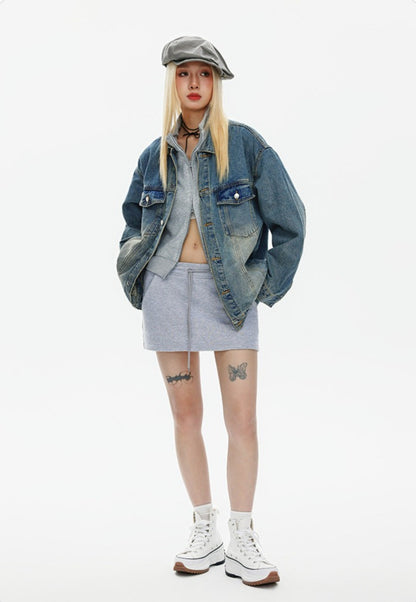 CATTEE Vintage Distressed Denim Jacket