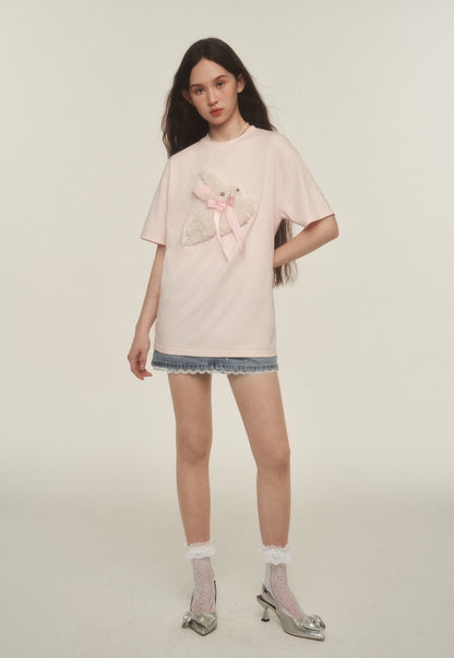 Embroidered Fuzzy Bunny Print Tee