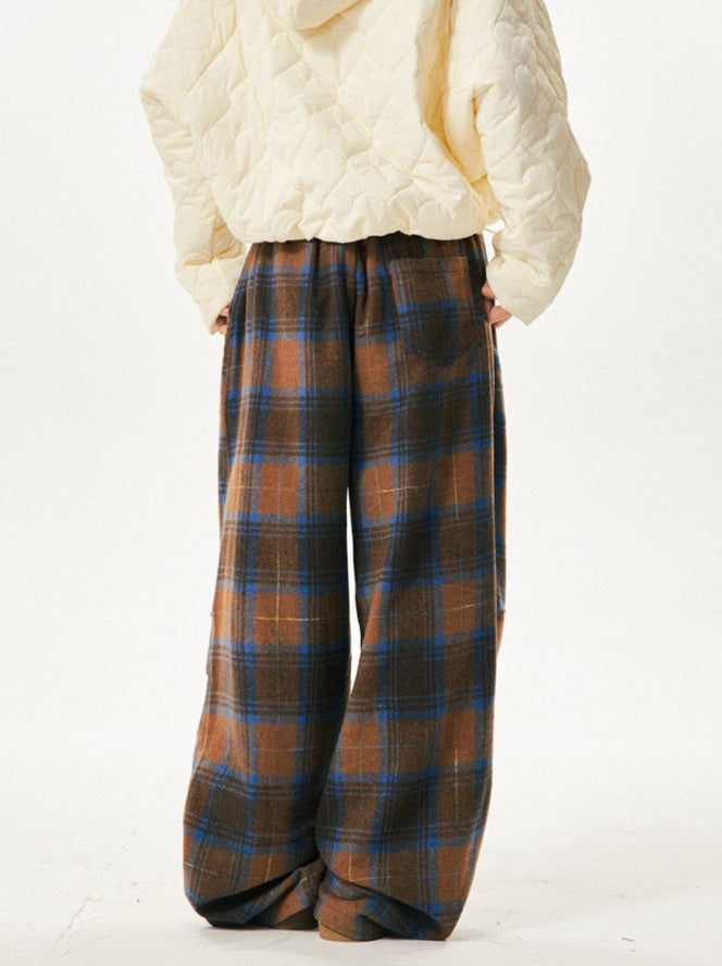 Retro Cozy Plaid Wide Leg Pants