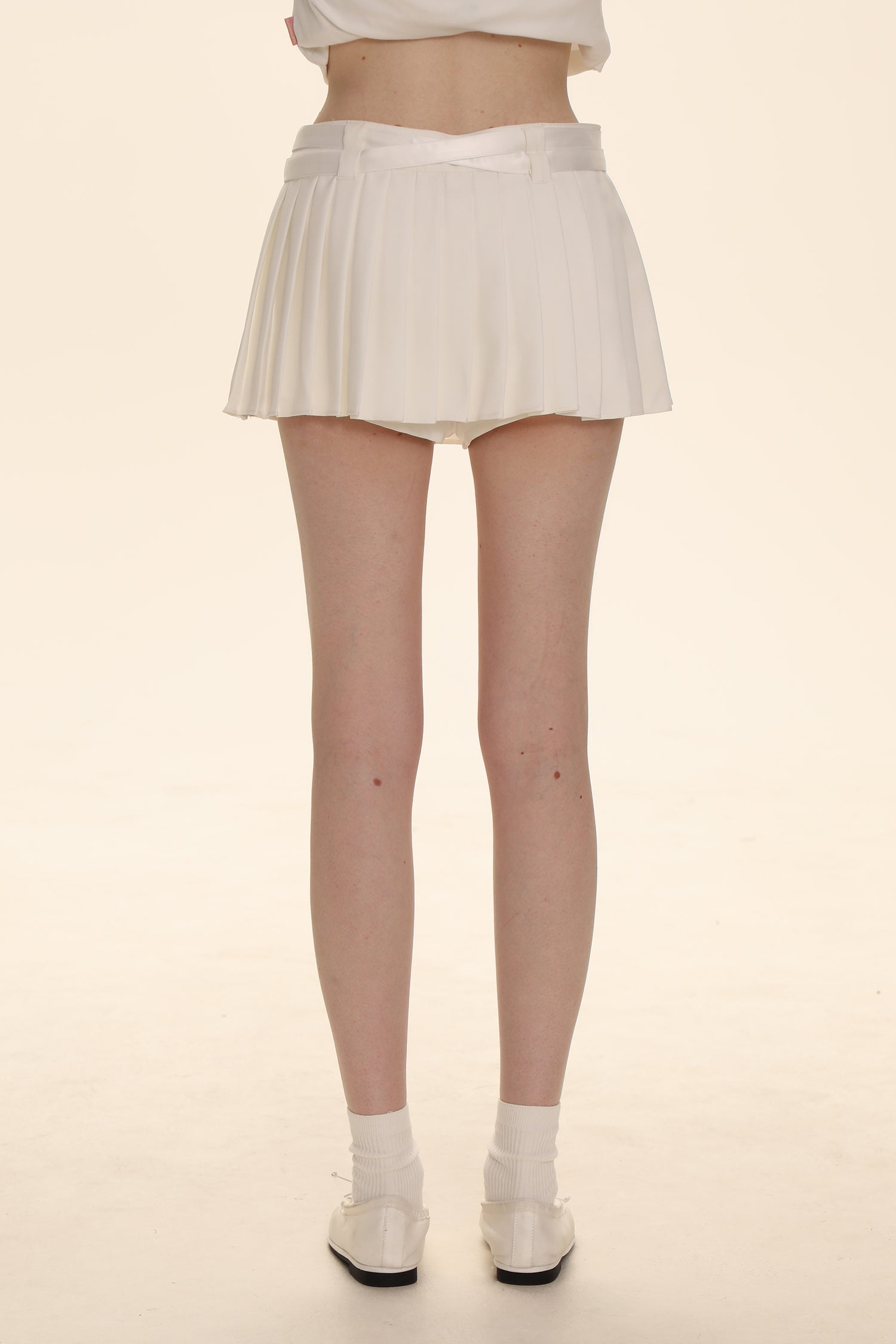 Dual-Sided Satin Ribbon Pleated Mini Skirt