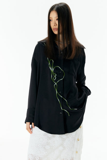 Tinsel Embroidered Long Sleeve Shirt