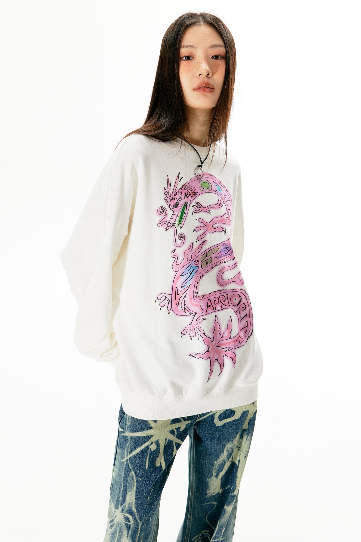 Cartoon Loong Print Sweatshirt