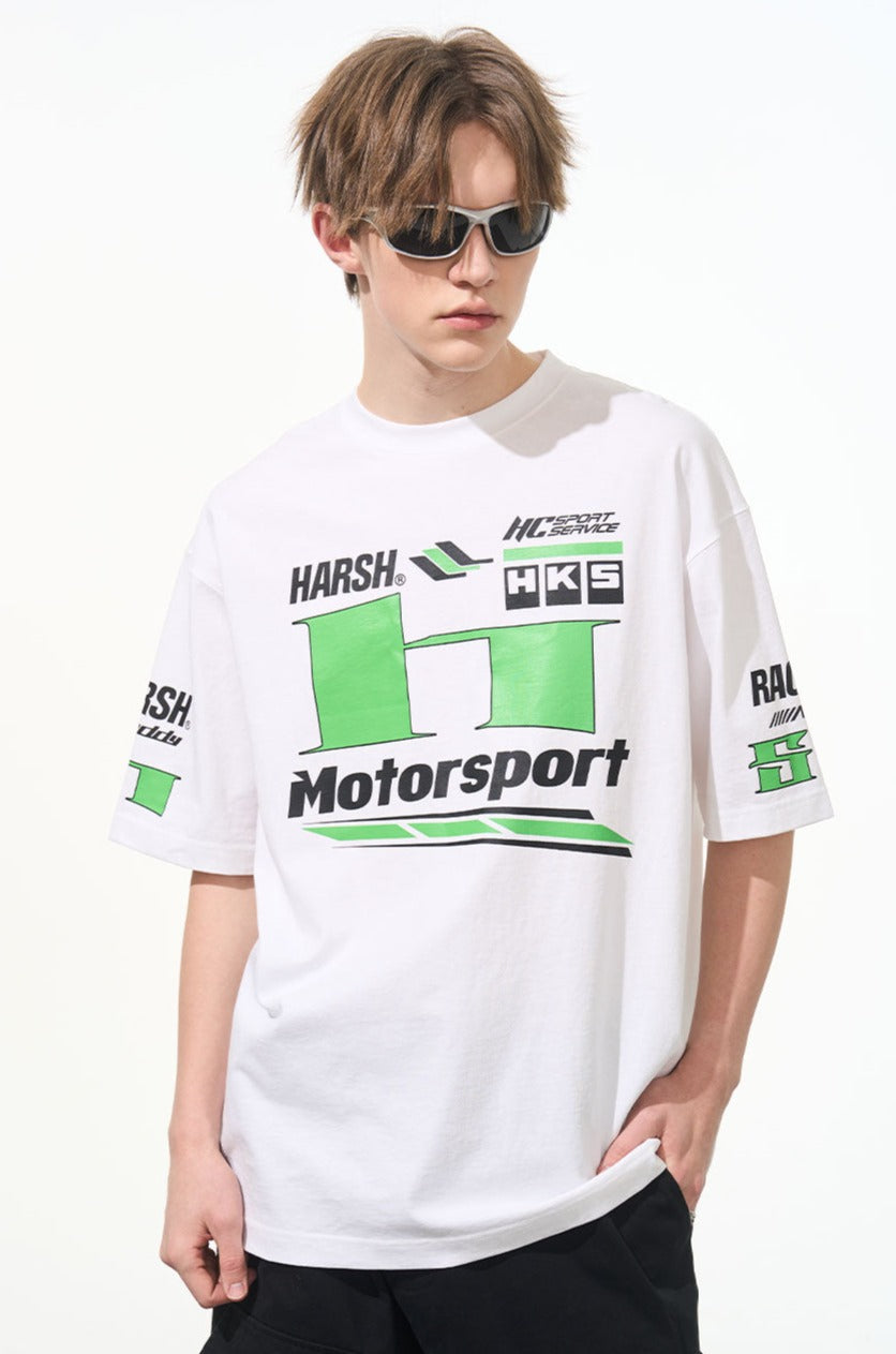 Neon Color Block Racing Style Printed Tee