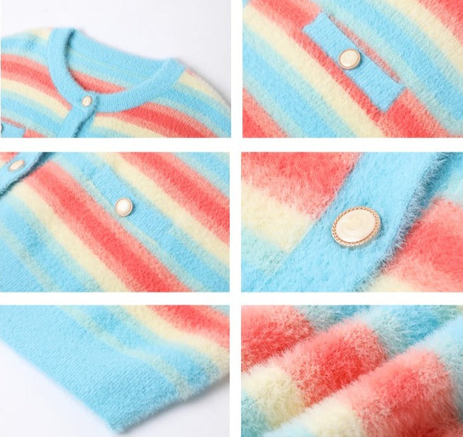 Rainbow Striped Mohair Cardigan