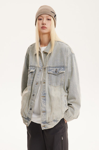 Vintage Turn-down Collar Distressed Denim Jacket